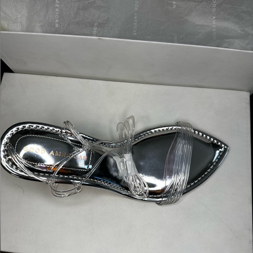 Good American Ciner F*cking Rella Silver Wedges Size 8.5 - Picture 3 of 7